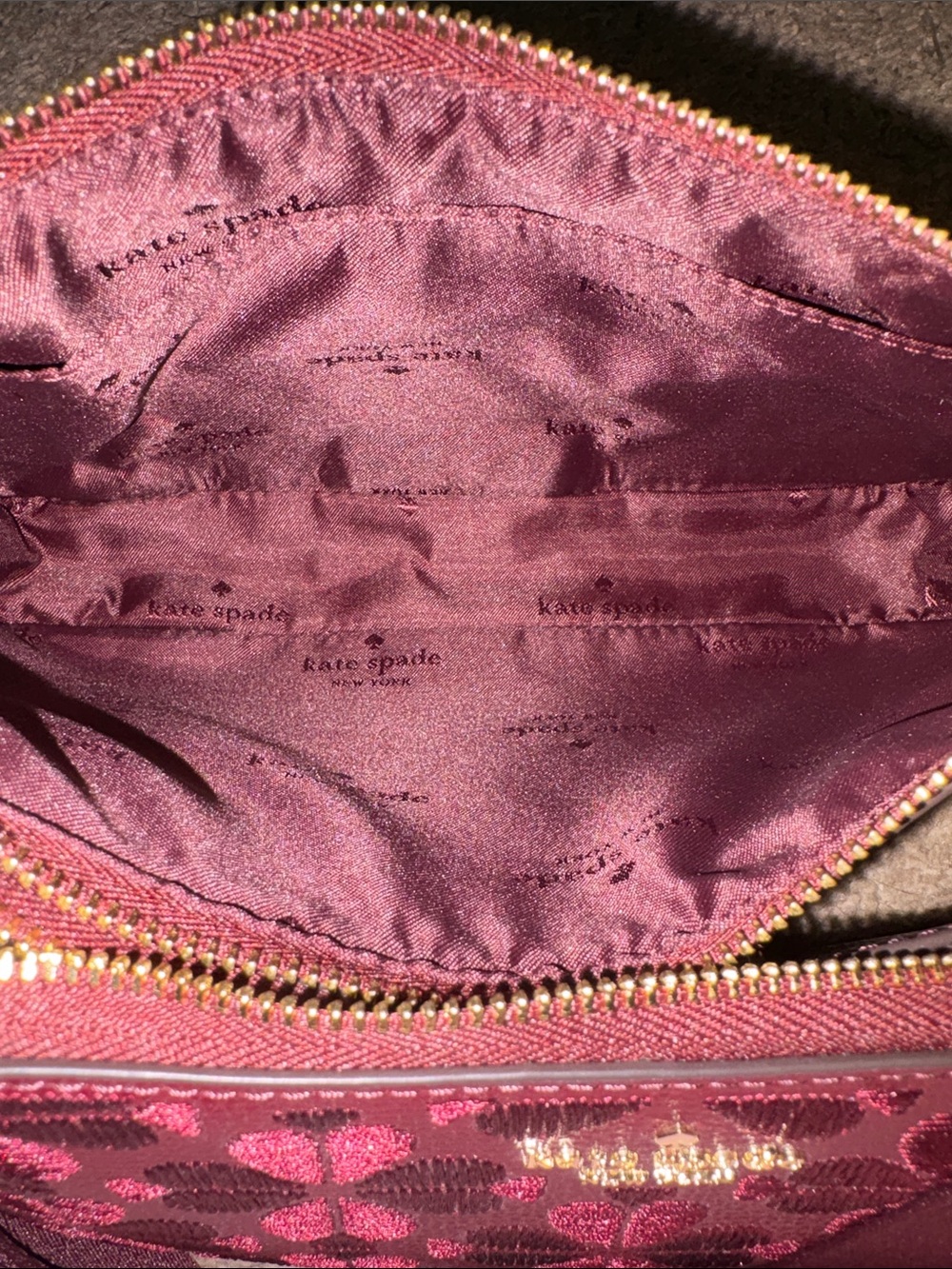NWT-Kate Spade-Duet Small Crossbody-Spade Flower ♠️ Embroidered-Dark Merlot-$379 - Picture 8 of 14